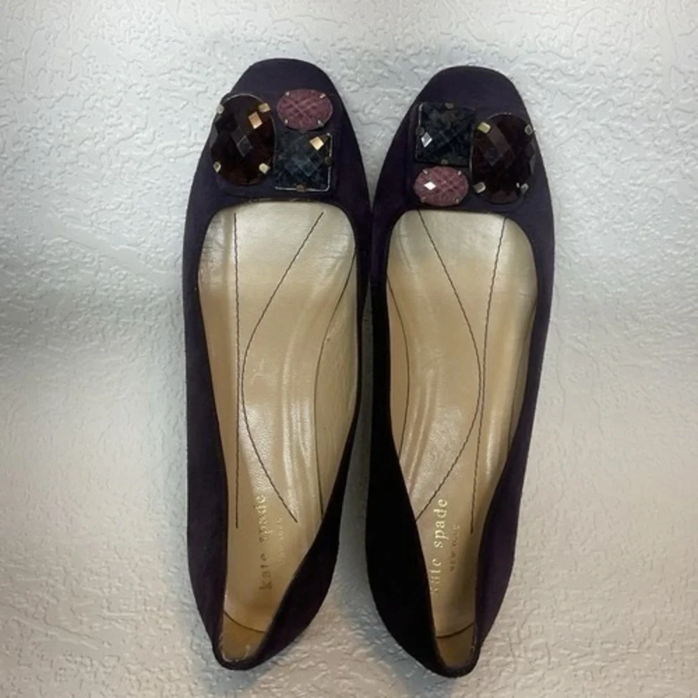 Kate Spade Purple Low Block Heel Rhineston‎ Ballerina Flats Women 9B Italy